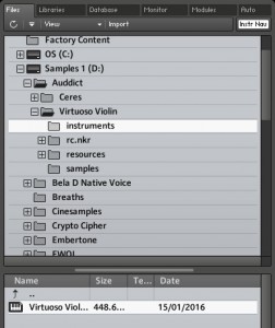 Loading sample libraries from Kontakt's Files tab